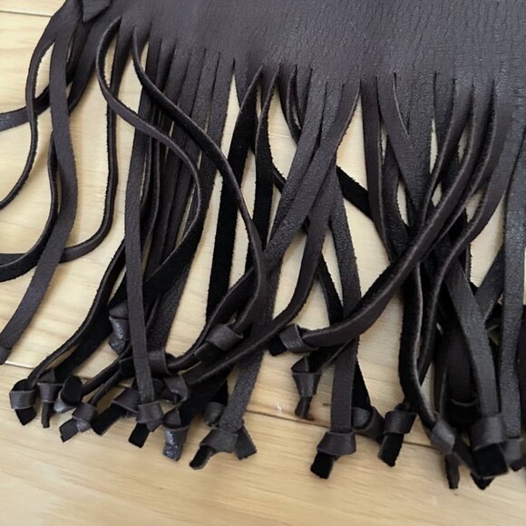 Handmade Genuine Leather Halter Top Bead Tassle Fringe Biker Chasing Unicorns S - Picture 8 of 8